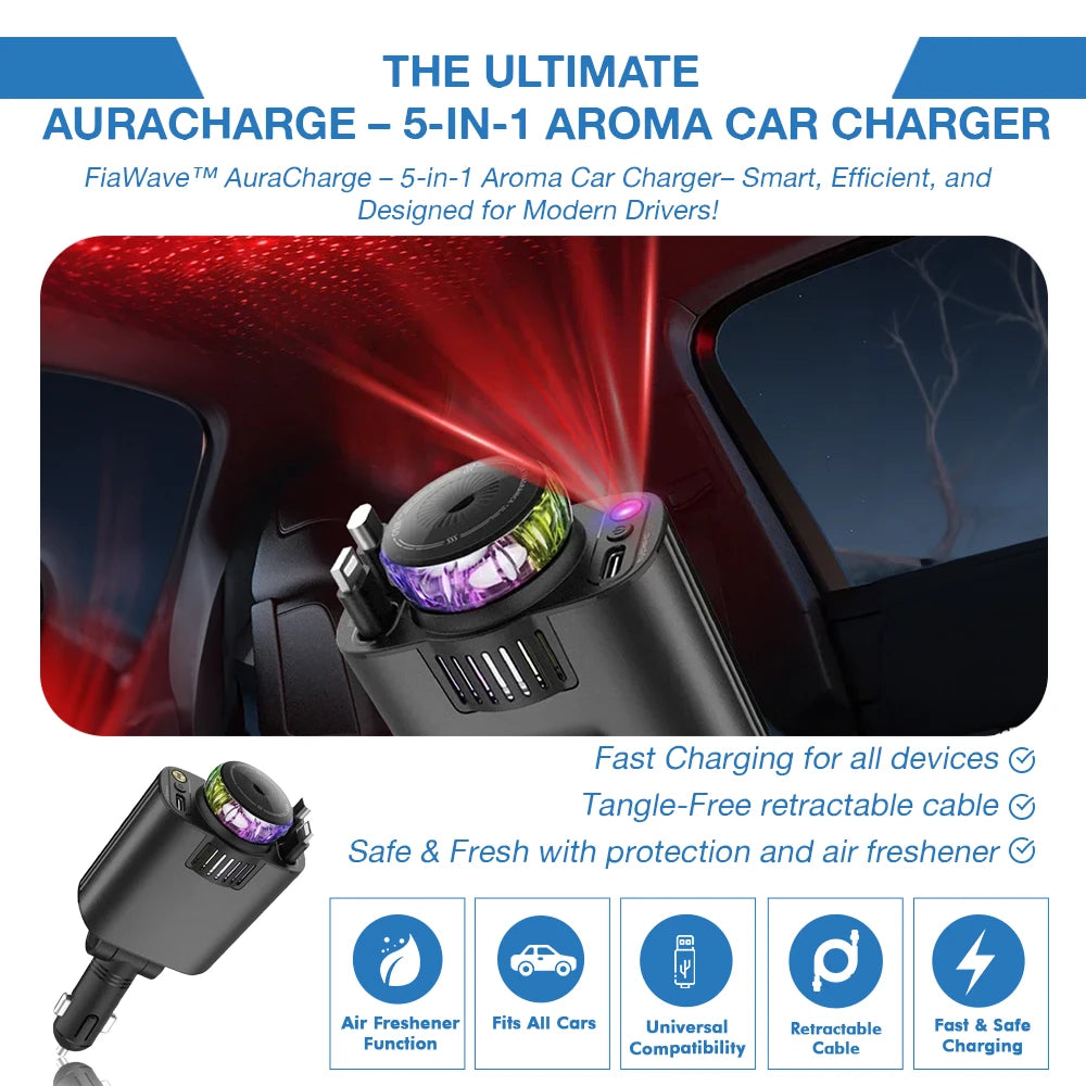 FiaWave™ AuraCharge – 5-in-1 Aroma Car Charger