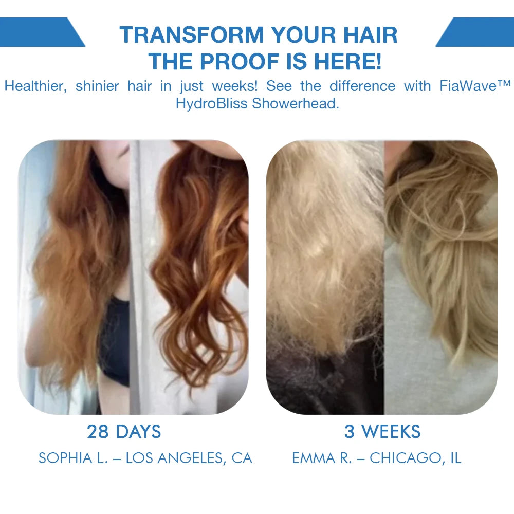 Before and after hair transformation results. Left: healthier, shinier, and more hydrated hair after 28 days of use. Right: visible improvement in hair texture after 3 weeks. Proven benefits for softer, smoother, and stronger hair.