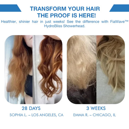 Before and after hair transformation results. Left: healthier, shinier, and more hydrated hair after 28 days of use. Right: visible improvement in hair texture after 3 weeks. Proven benefits for softer, smoother, and stronger hair.